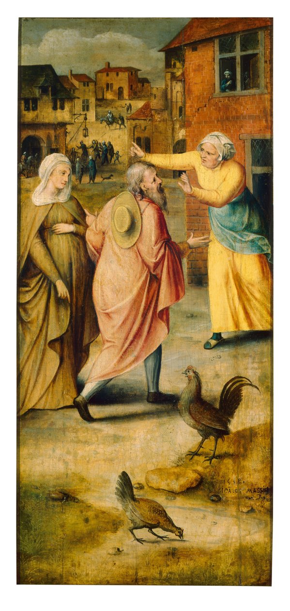 Maria och Josef hittar inget boende i Betlehem av Jan Massys or Metsys