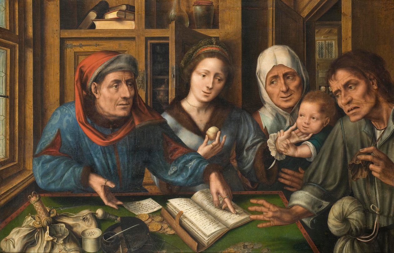The Rent Receivers Office, 1514 (olja på duk överförd från trä) av Jan Massys or Metsys