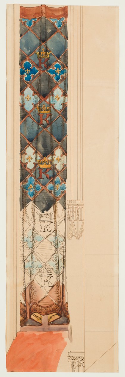 Kartonskizze für die Polychromie der Marienkirche - Fries mit geometrischem Muster av Jan Matejko