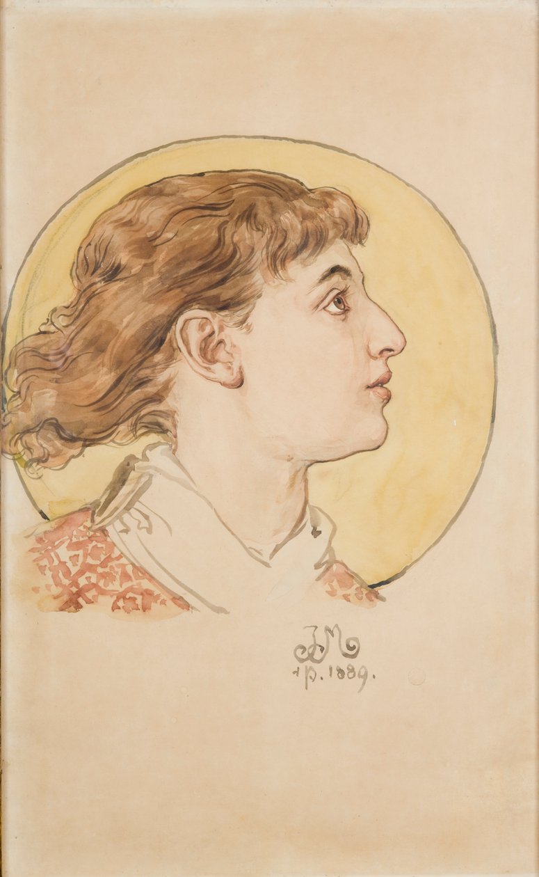 Kartong för polychromi i Mariakyrkan – Ängelhuvud (porträtt av Helenas dotter) av Jan Matejko