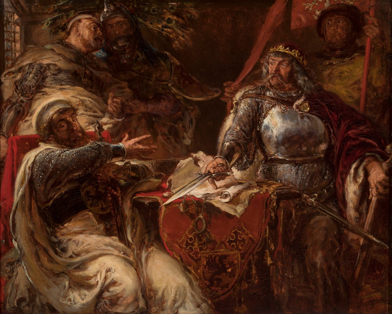 Kung Władysław Łokietek avbryter förhandlingarna med Tyska orden av Jan Matejko