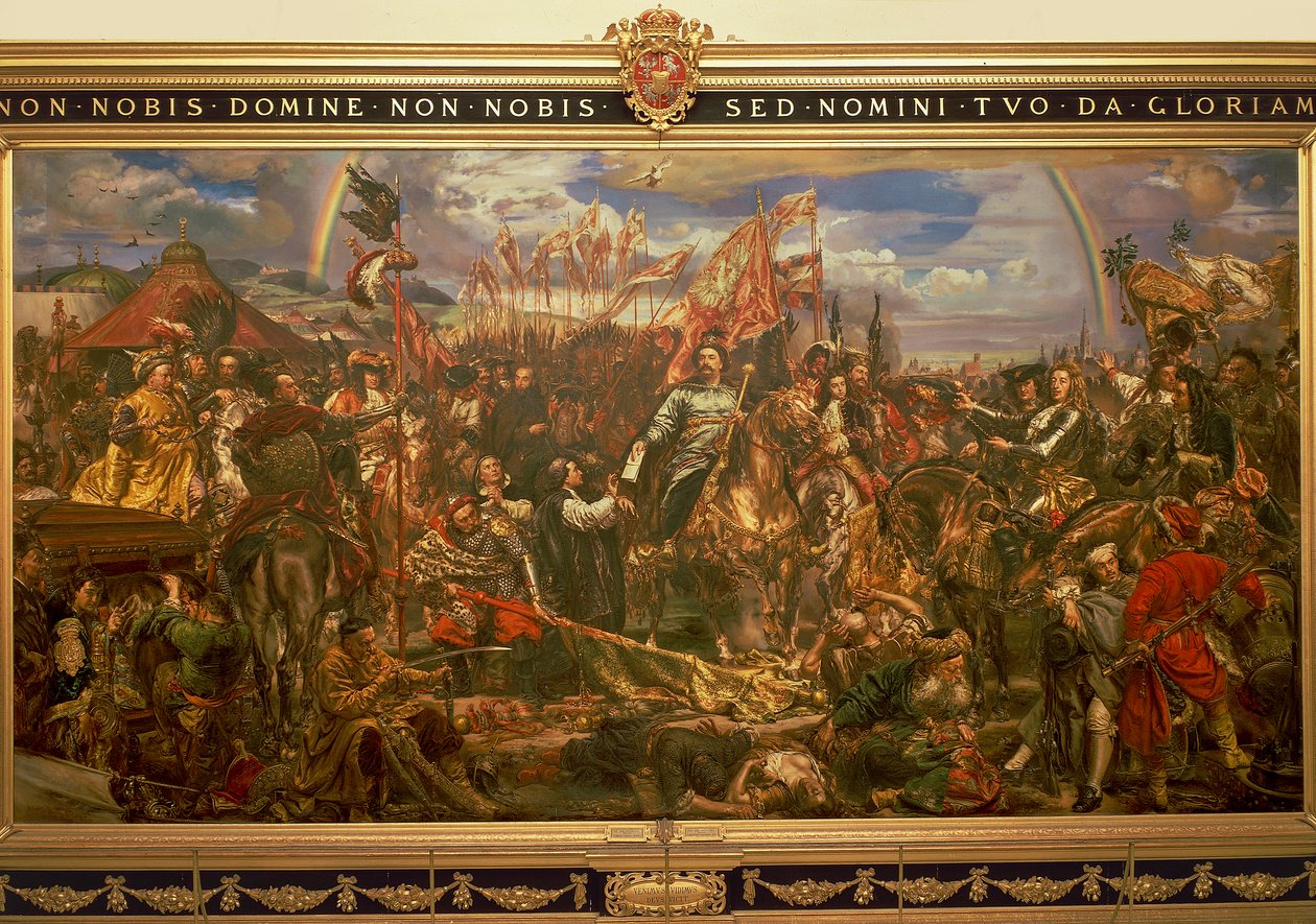 Målning av Jan Matejko eller Jan Mateyko (1838-1893), föreställande Jan III Sobienski som befriade Wien och skickade segerbudskapet till påven av Jan Matejko