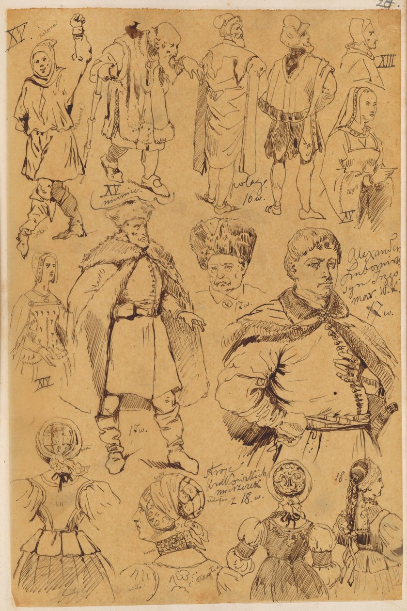 Skarbczyk. Vierzehn Personen: Männer und Frauen in Kostümen aus dem XIII., XV., XVI., XVII. und XVIII. Jahrhundert av Jan Matejko