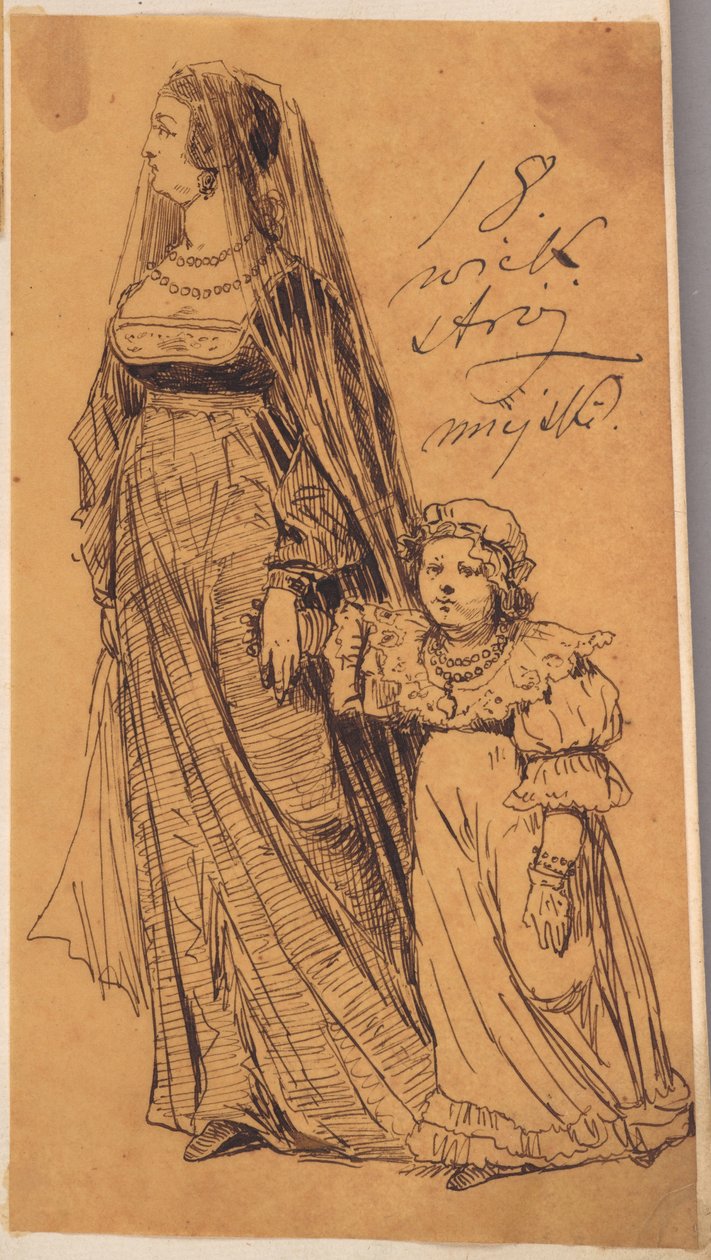 Skarbczyk. Frau mit Mädchen in Kleidung des 18. Jahrhunderts av Jan Matejko