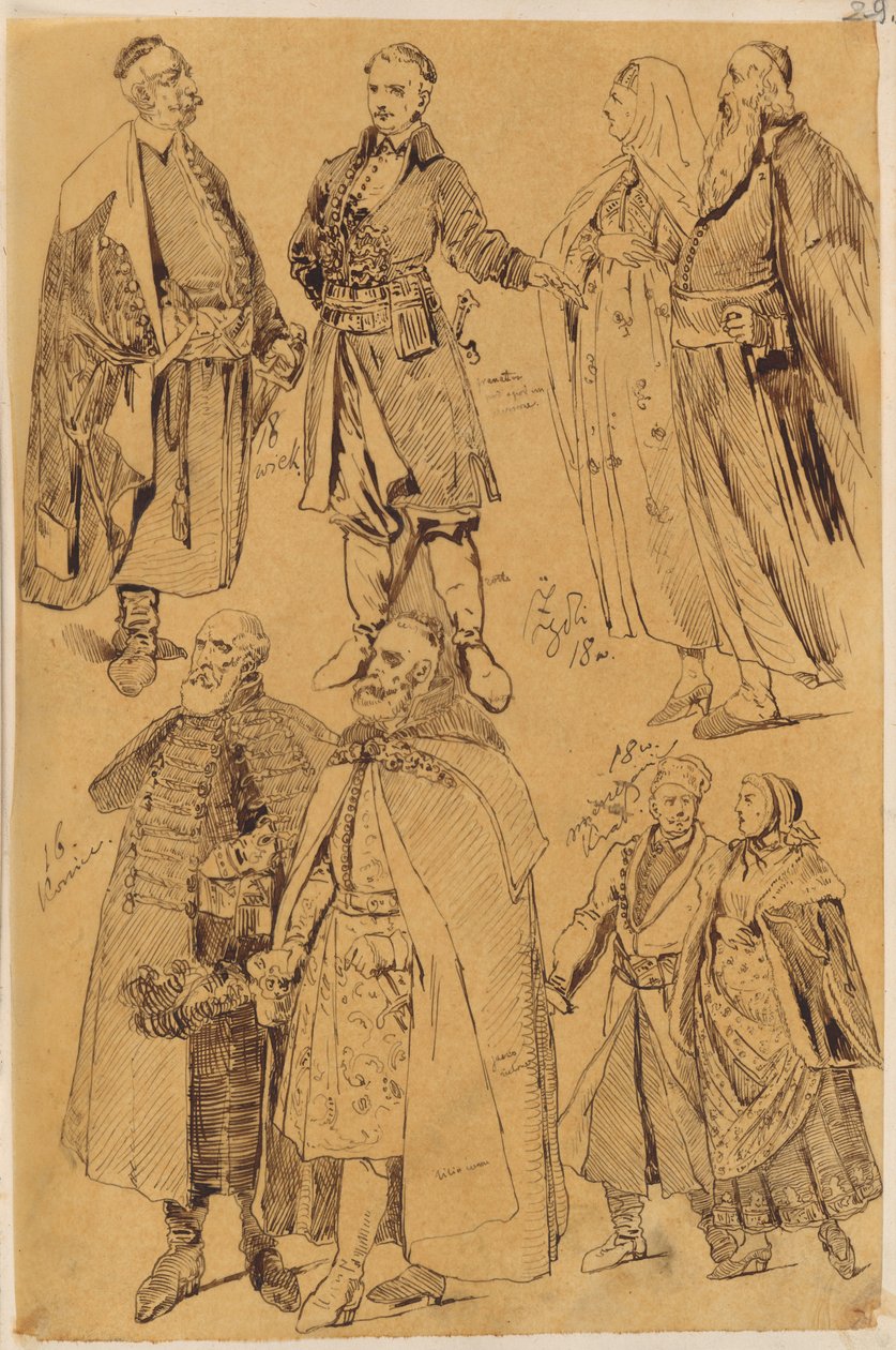 Skarbczyk. Acht Männer und Frauen in Kostümen des 16. und 18. Jahrhunderts av Jan Matejko