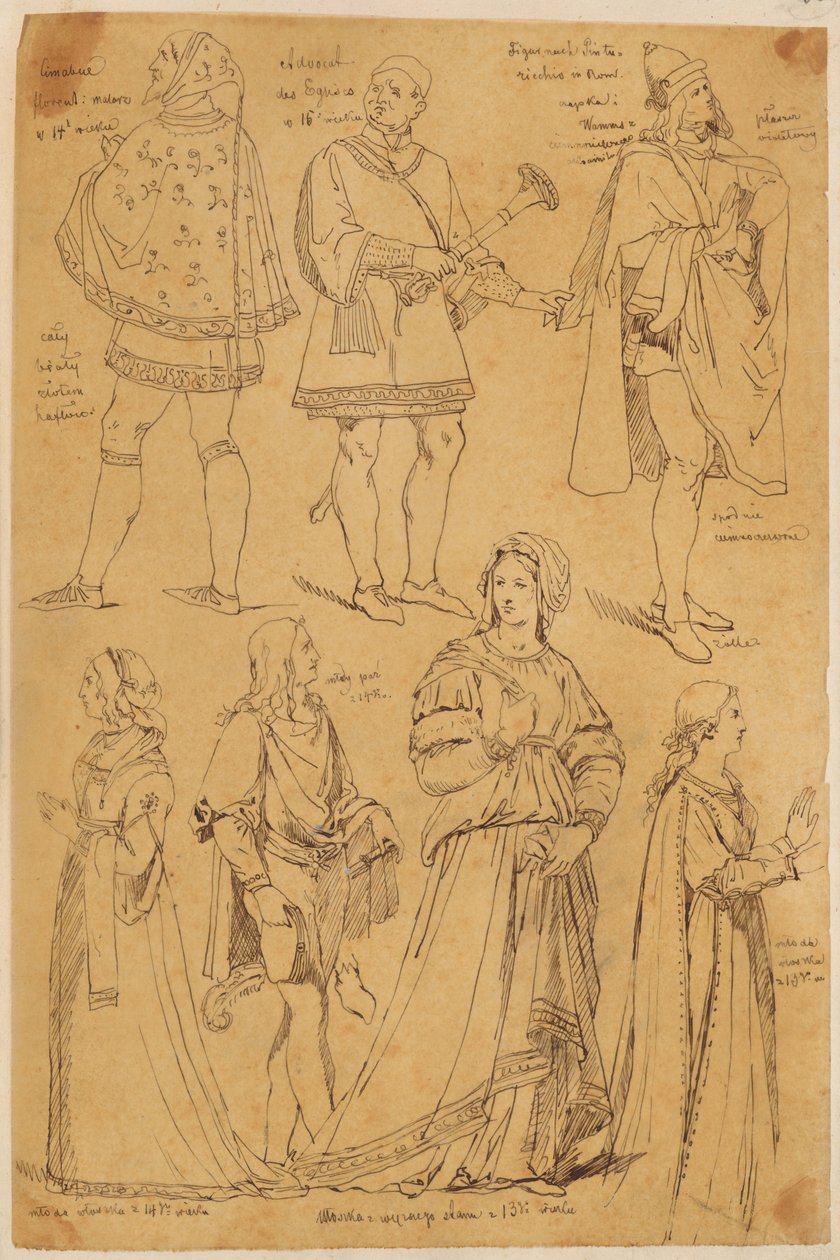 Skarbczyk. Sieben Männer und Frauen in italienischen Gewändern aus dem 13., 14. und 15. Jahrhundert av Jan Matejko