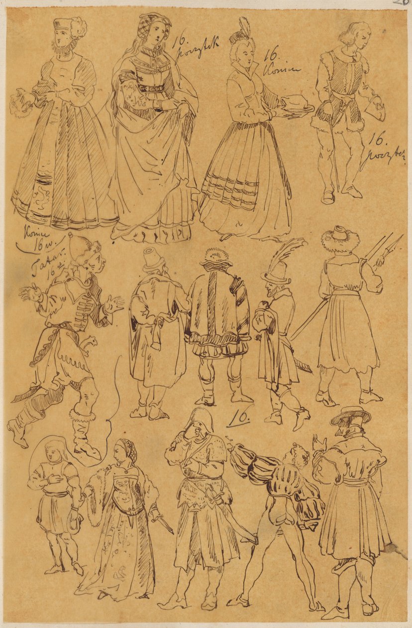 Skarbczyk. Verschiedene Personen in Kleidung aus dem 16. Jahrhundert (14 in voller Gestalt). av Jan Matejko