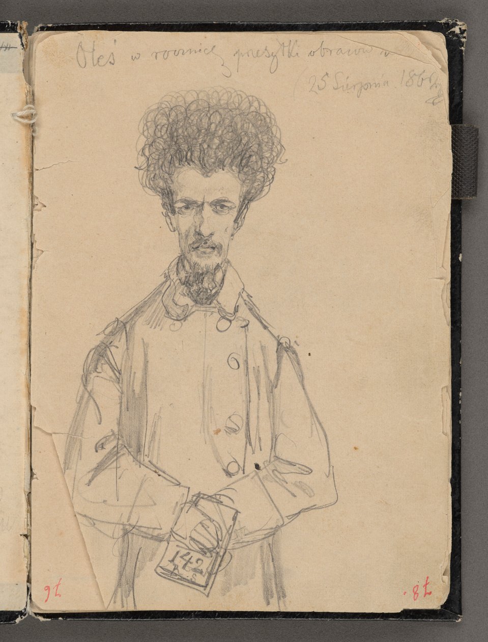 Jan Matejkos skissbok från åren 1861-1863. Ensidig teckning. Baksida: Aleksander Gryglewski (¾ figur). av Jan Matejko