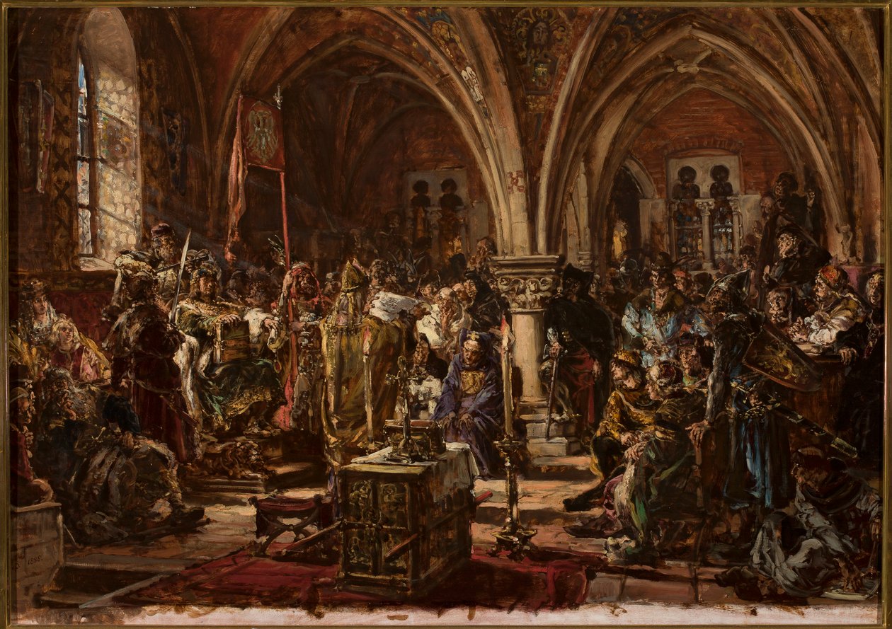 Det första riksdagen i Łęczyca. Fastställande av lagar, bekämpning av rån. Republiken Polen 1182 av Jan Matejko
