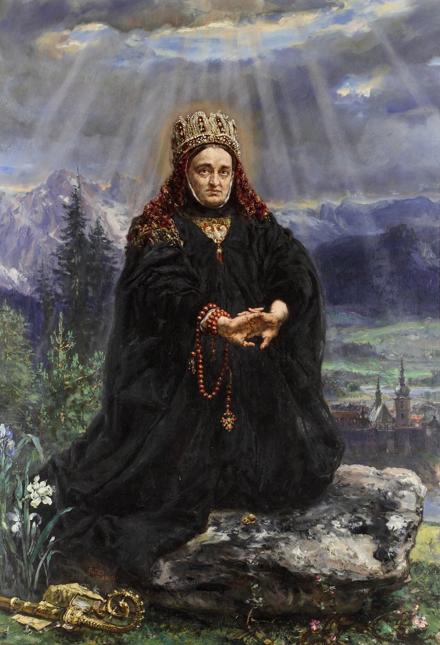 Den heliga Kinga ber mitt bland Sączbergen. av Jan Matejko