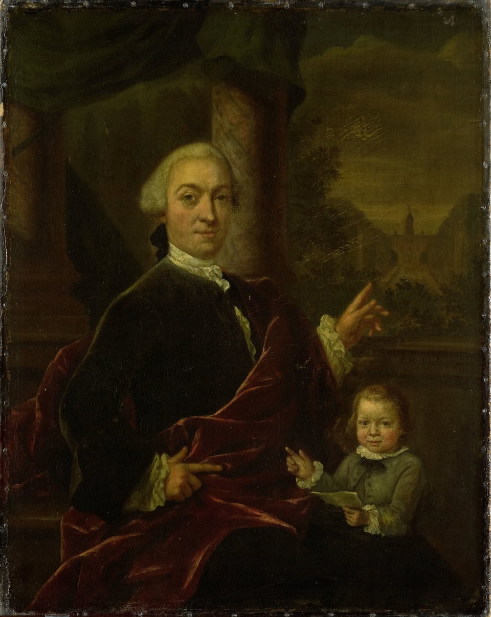 Familjeporträtt av Jan van de Poll, bankir och borgmästare i Amsterdam med sin unge son Harman av Jan Maurits Quinkhard