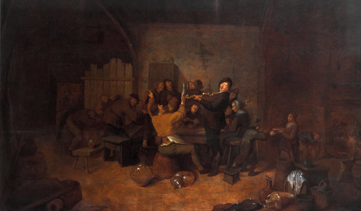 Bönder på ett värdshus Ett glatt holländskt sällskap som dricker och sjunger på en krog. Målning av Jan Miense Molenaer (ca 1610-1668) Galleria degli Uffizi från 1600-talet, Florens, Italien av Jan Miense Molenaer