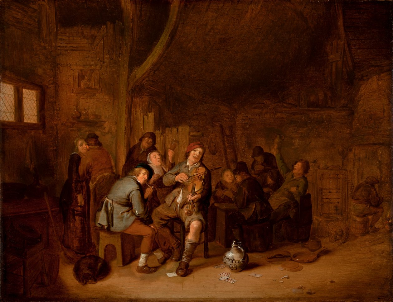 Figurer som röker och spelar musik på ett värdshus, ca 1640 (olja på panel) av Jan Miense Molenaer