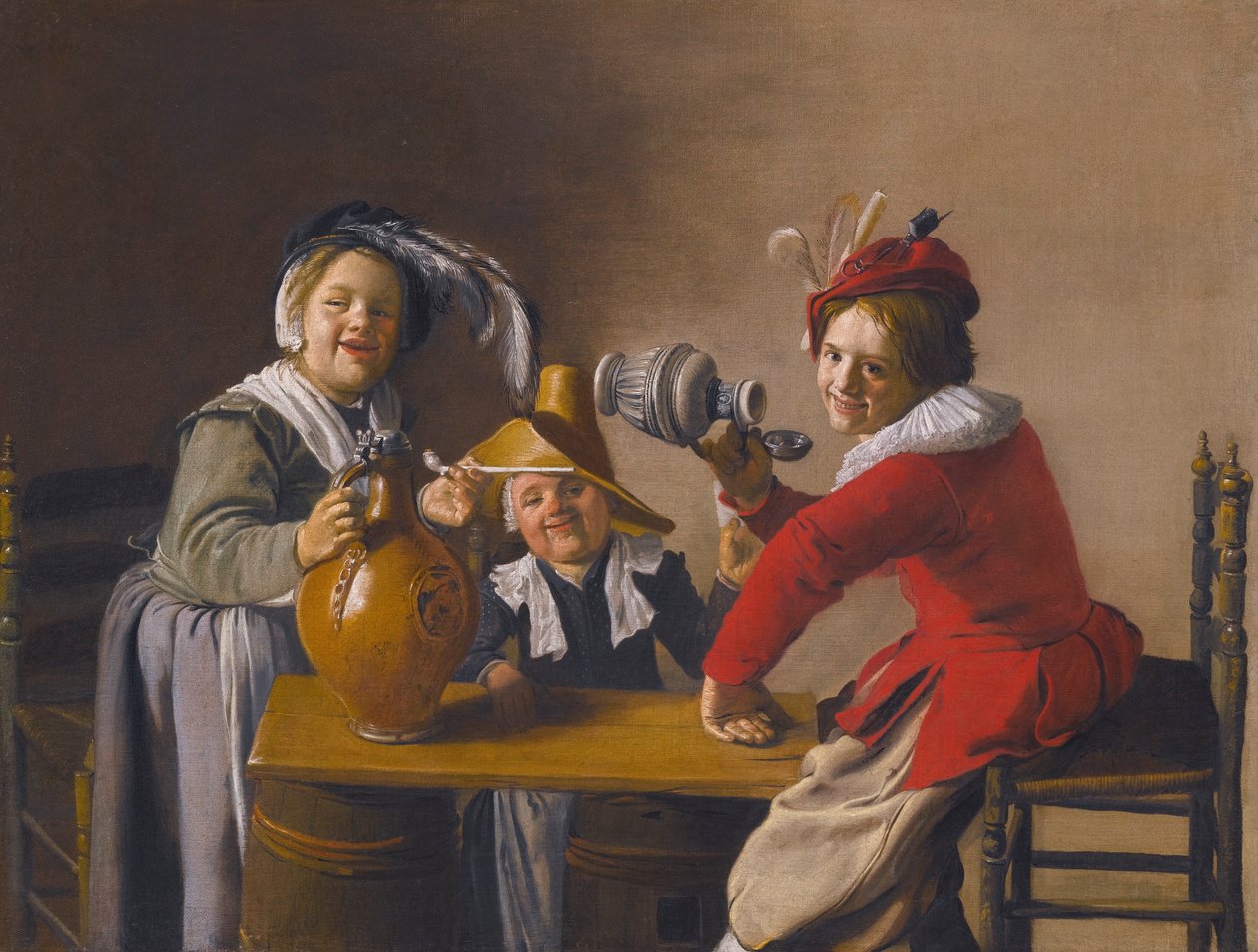 Tre barn som dricker och busar av Jan Miense Molenaer