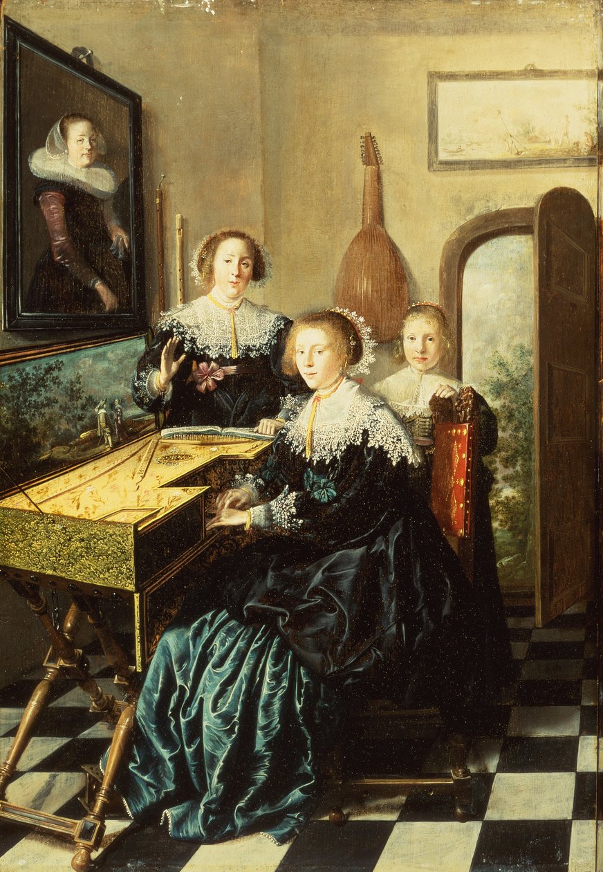 Tre kvinnor vid en jungfru av Jan Miense Molenaer