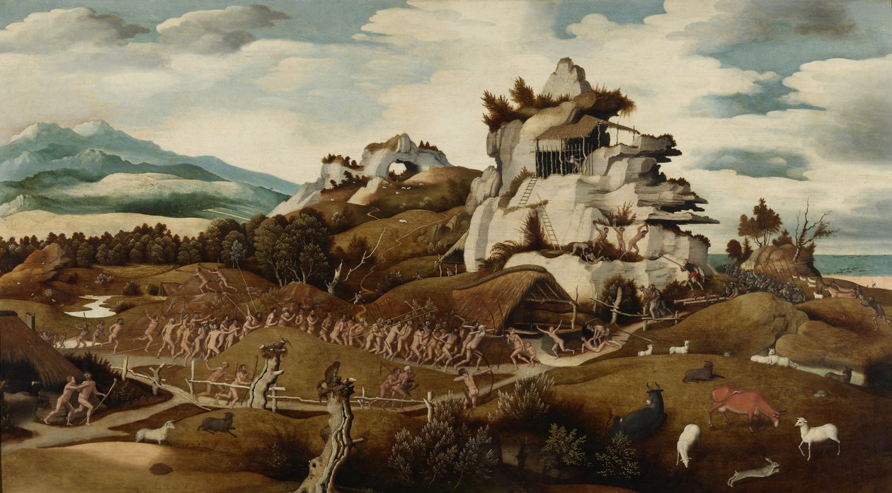 Landskap med ett avsnitt från erövringen av Amerika, c.1535 av Jan Mostaert