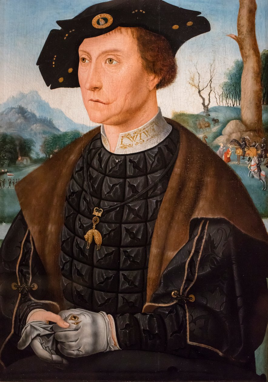 Porträtt av Jan van Wassenaer vicomte av Leiden, guvernör i Friesland av Jan Mostaert