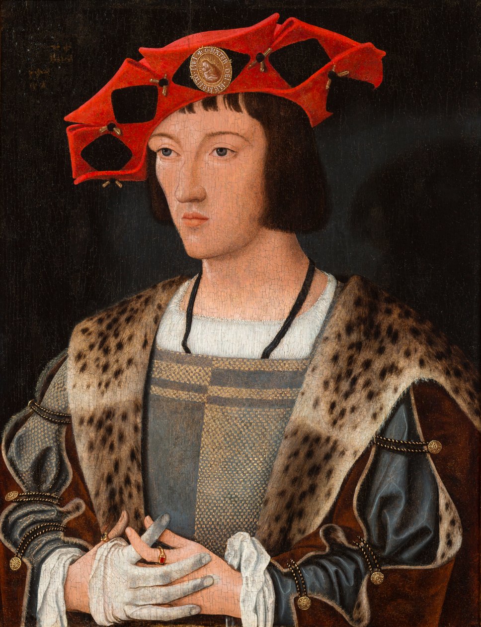 Porträtt av en man som tar på sig en handske, ca 1520 (olja på panel) av Jan Mostaert