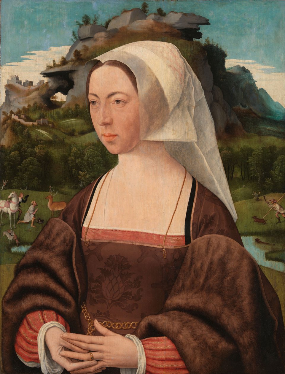 Porträtt av en okänd kvinna, ca 1525 (olja på panel) av Jan Mostaert
