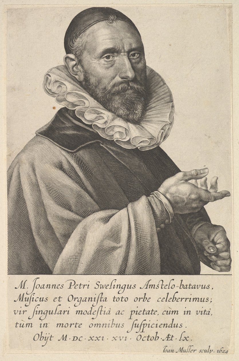 Porträtt av Jan Pietersz Sweelinck, organist och musiker i Amsterdam, 1624. av Jan Muller