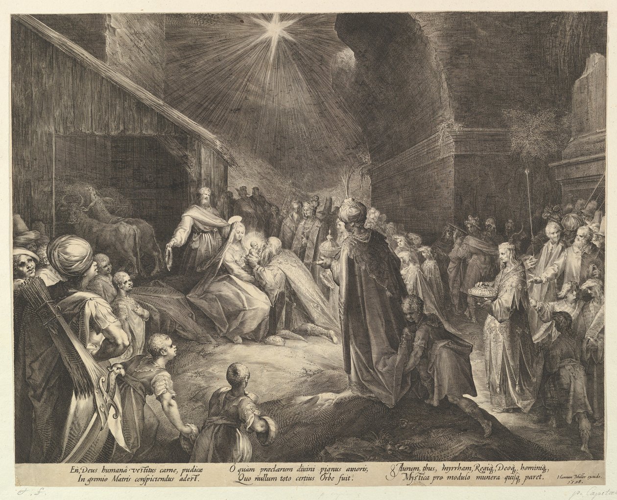 Tillbedjan av Magi, ca. 1625. av Jan Muller