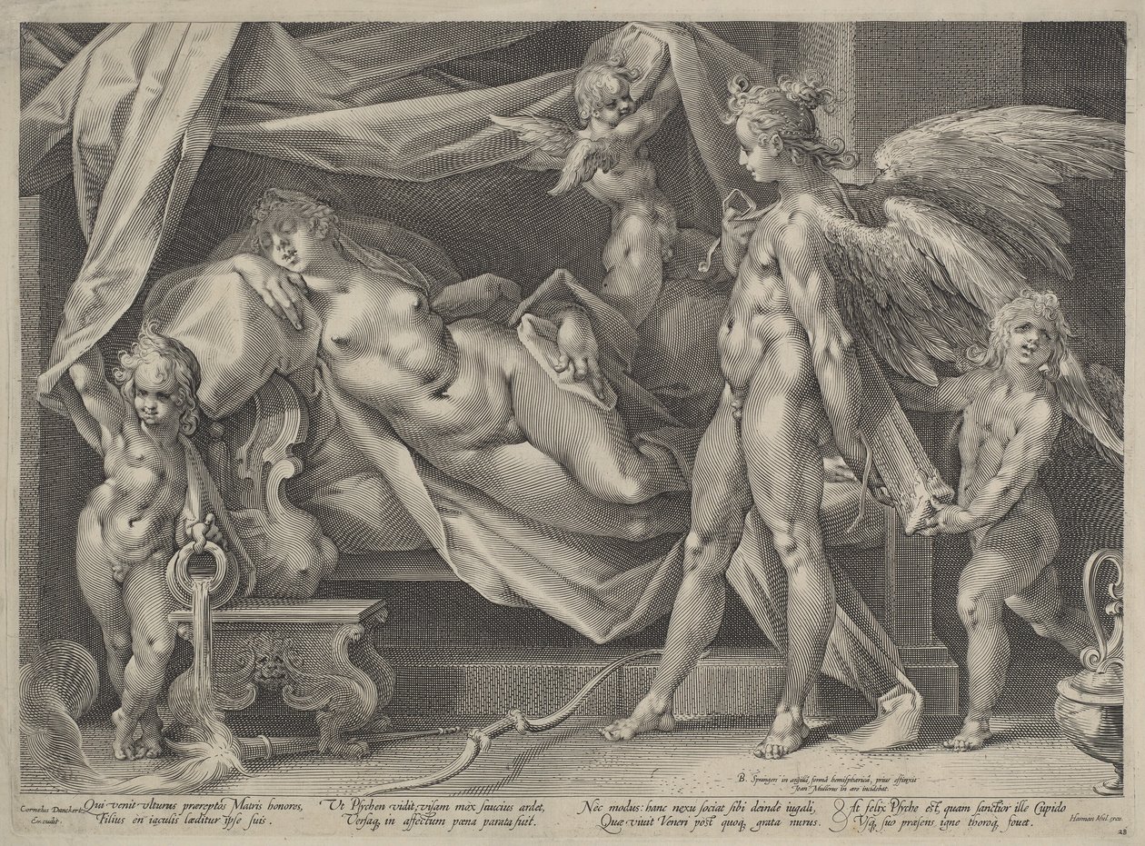 Cupid och Psyche av Jan Muller, after Bartholomaeus Spranger