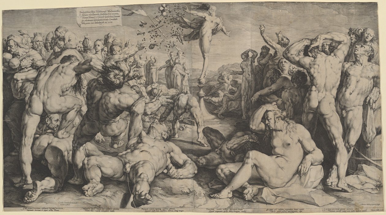 Fortune distribuerar hennes gåvor av Jan Muller, after Cornelis Cornelisz van Haarlem