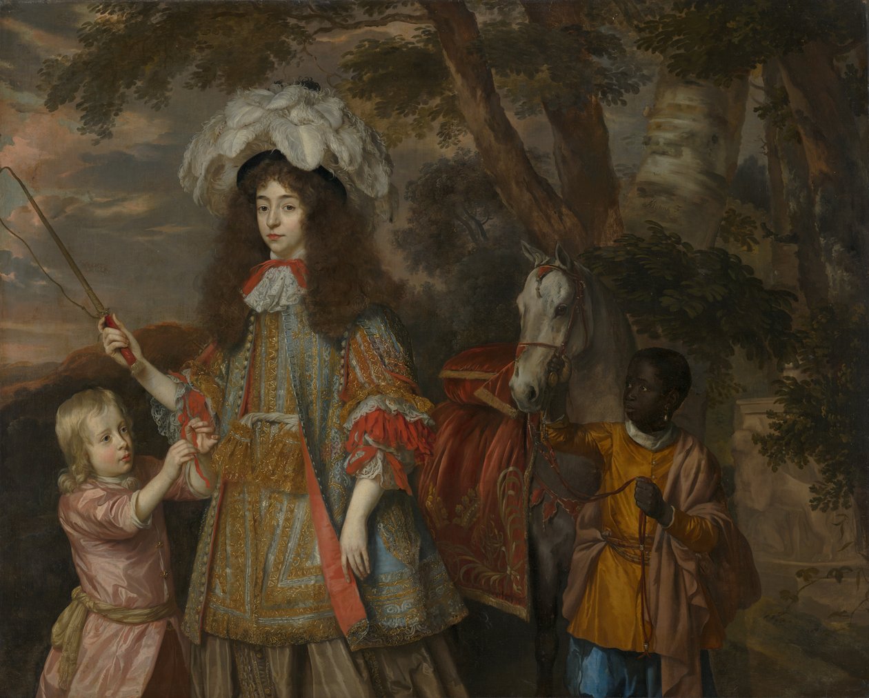 Porträtt av Maria av Orange (1642-1688), med Hendrik van Zuijlestein (d. 1673) och en tjänare, 1665 av Jan Mytens or Mijtens