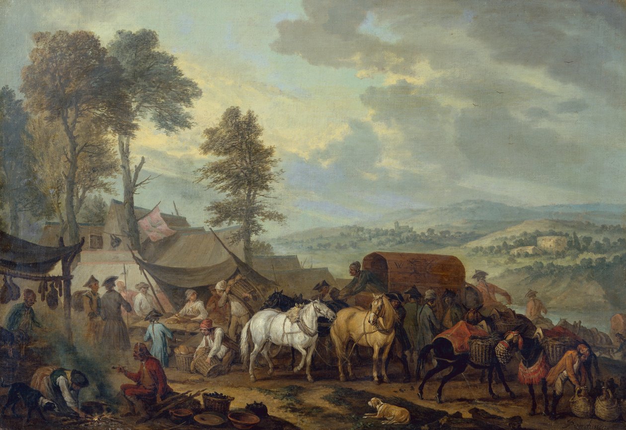 Piemontesiska soldater i en italiensk by (olja på duk) av Jan Peeter Verdussen