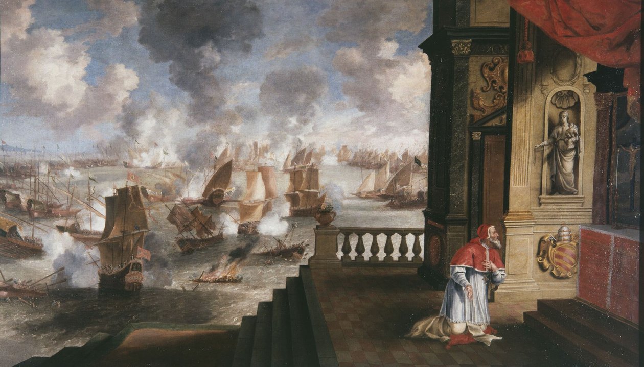 Nederländska: de slag van Lepanto in 1571 Slaget vid Lepanto 1571 av Jan Peeters the Elder