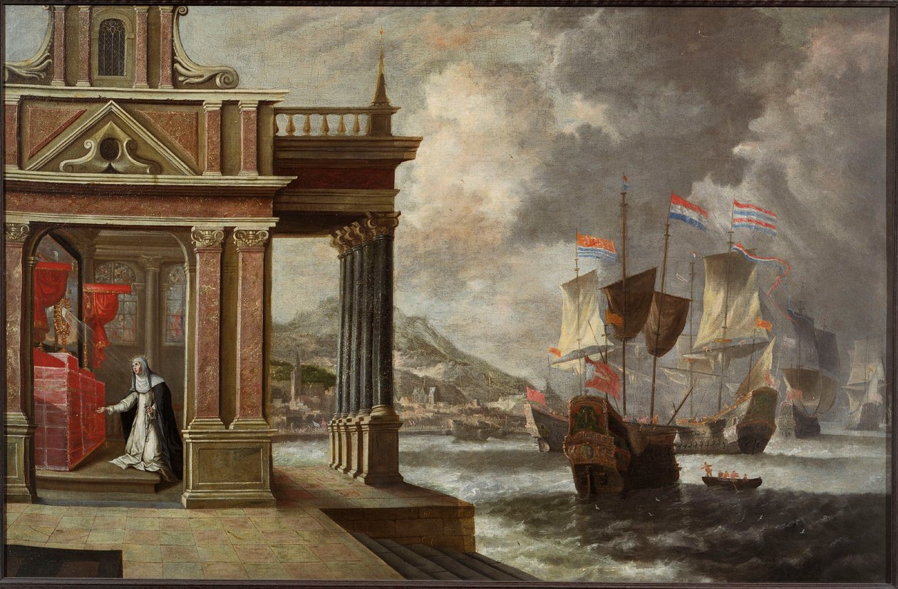 Slaget vid Lepanto: Saint Catherine of Ricci och ombordstigningen, 1671. av Jan Peeters the Elder