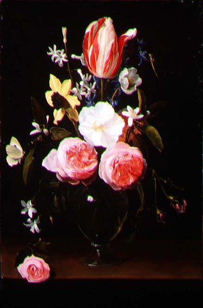 Stilleben med blommor i en glasvas (panel) av Jan Philip van Thielen