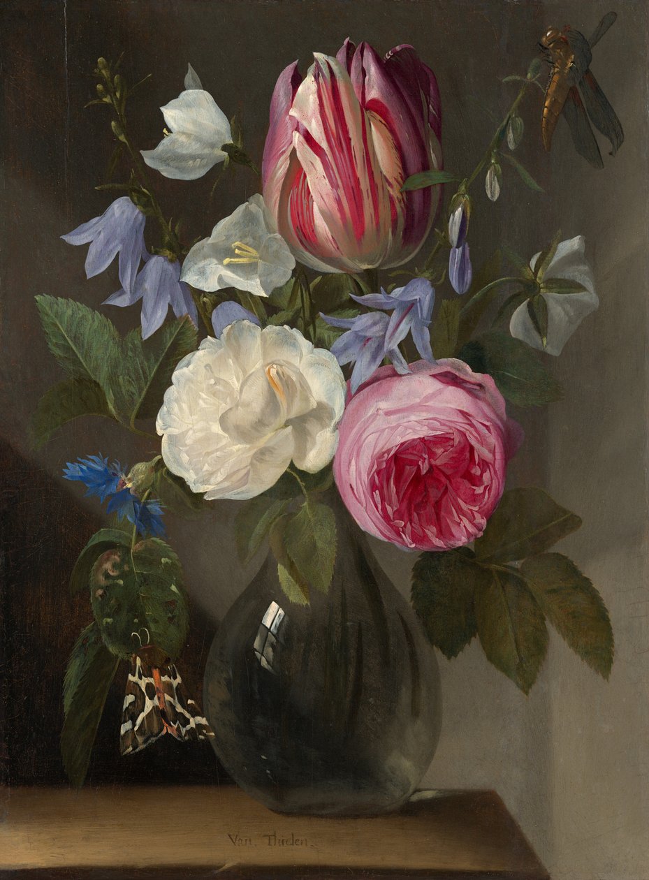 Rosor och en tulpan i en glasvas, ca. 16501660. av Jan Philips van Thielen