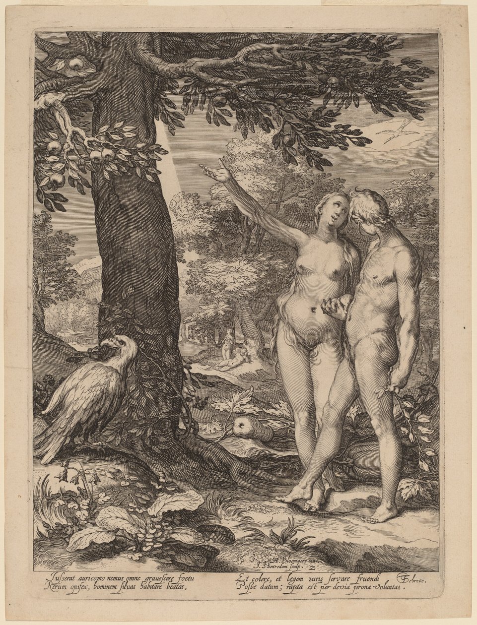 Adam och Eva inför Kunskapens träd av Jan Pietersz Saenredam after Abraham Bloemaert