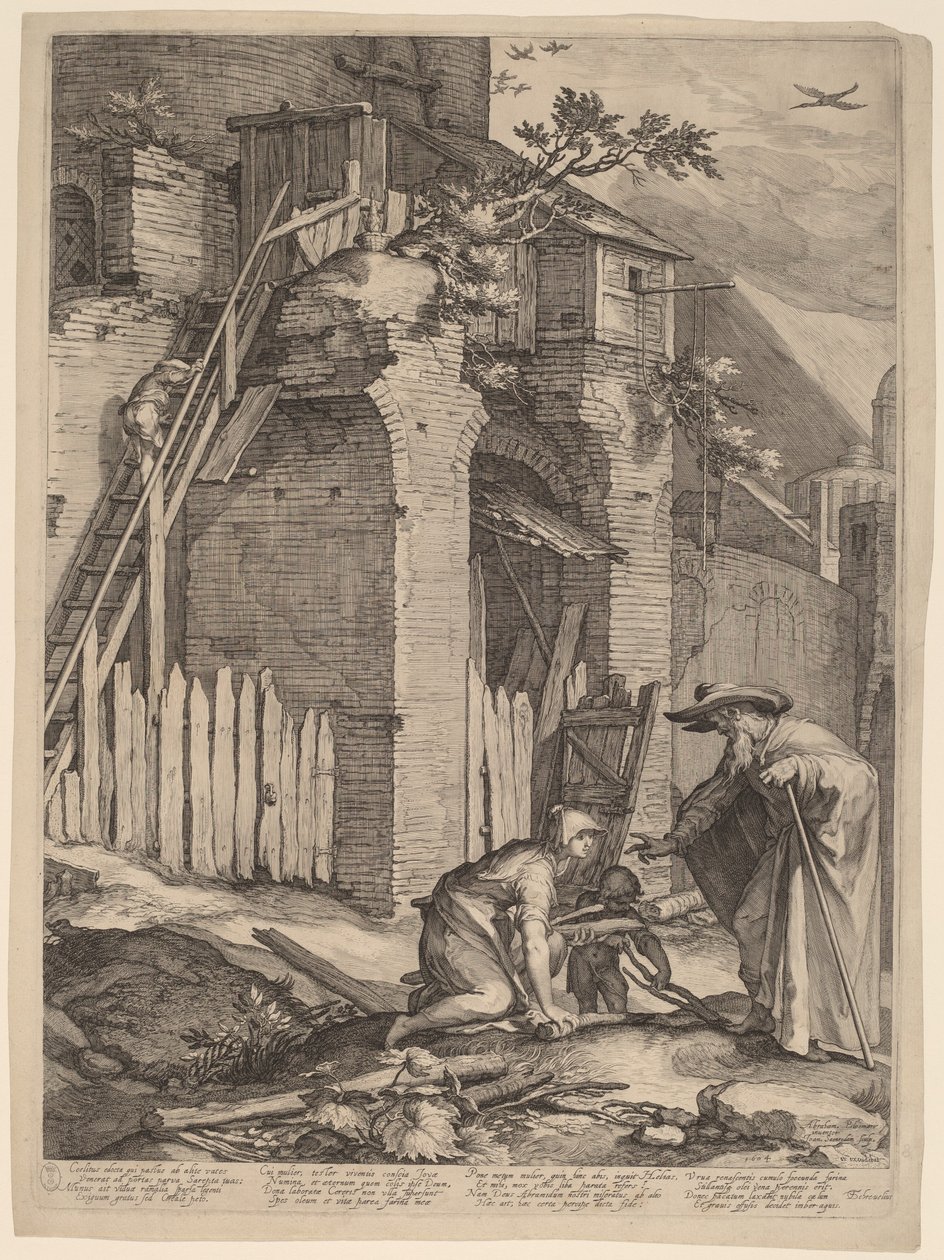 Profeten Elia med änkan från Sarfat av Jan Pietersz Saenredam, after Abraham Bloemaert