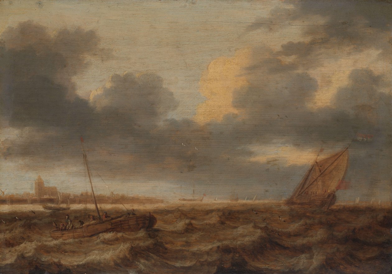 Fiskebåtar i hackigt vatten av Jan Porcellis