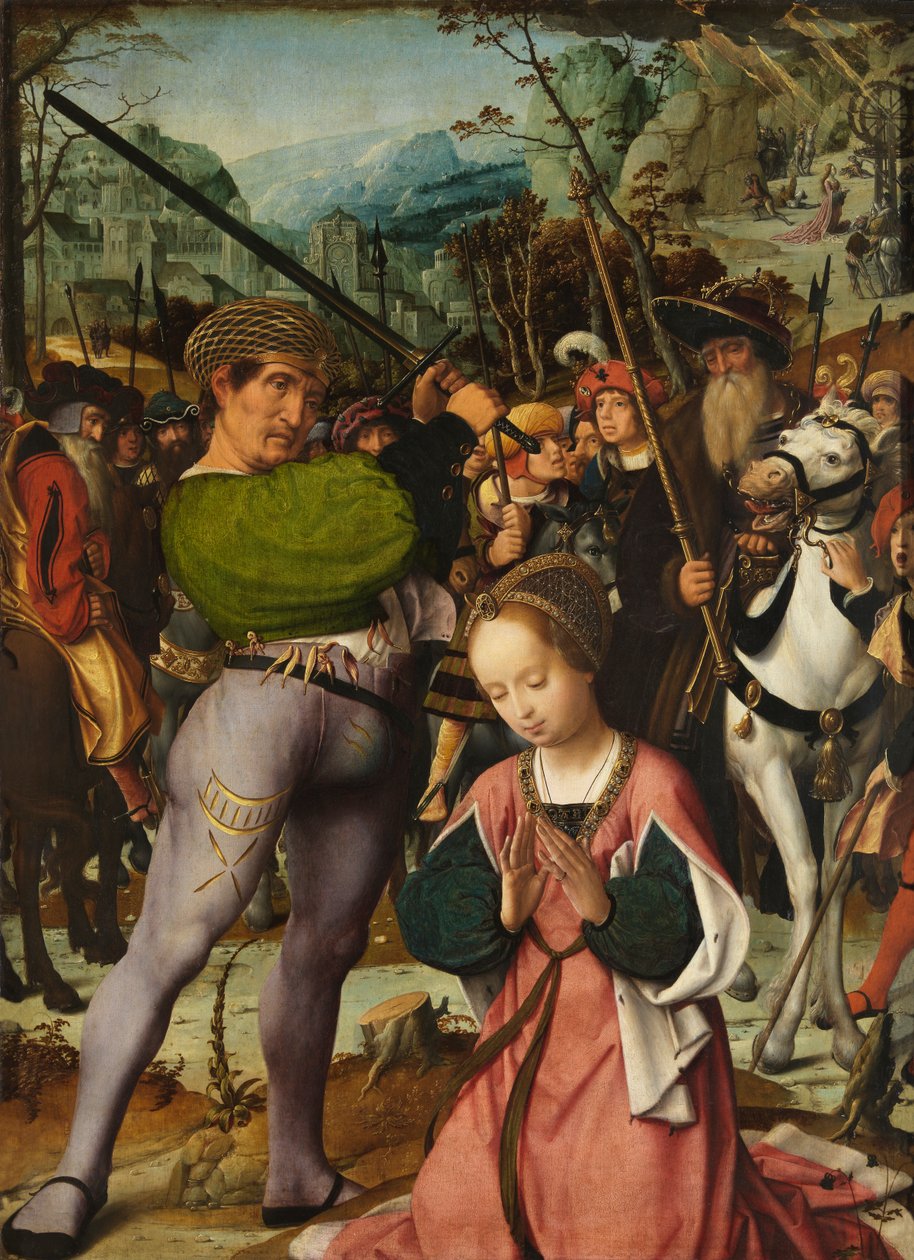 Halshuggningen av Saint Catherine (olja på panel) av Jan Provoost