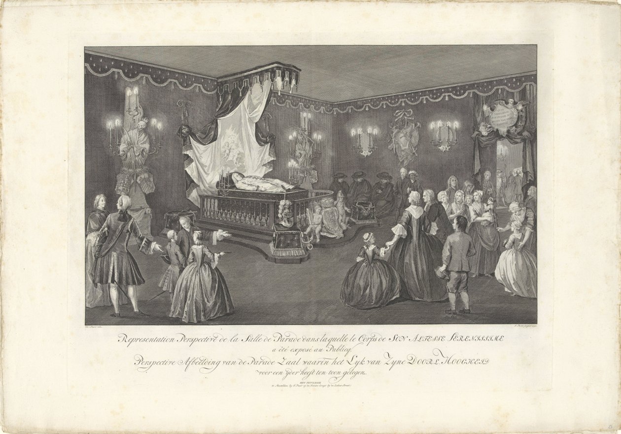 Rum med prins William IV:s majestät, 1751 Representation Perspective de la Salle de Parade (...) Perspektiv Bild av paradhallen där Lyk van Zyne Doorl. Höghet för en yder har visats (titel på objekt) Flytande säng av W av Jan Punt