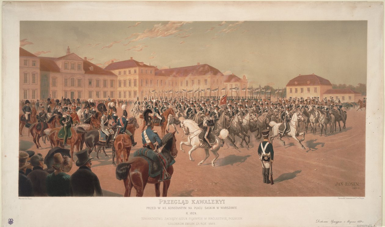 Storhertig Konstantin Pavlovich av Ryssland vid kavalleriets granskning på Saxon Square i Warszawa, 1824 av Jan Rosen