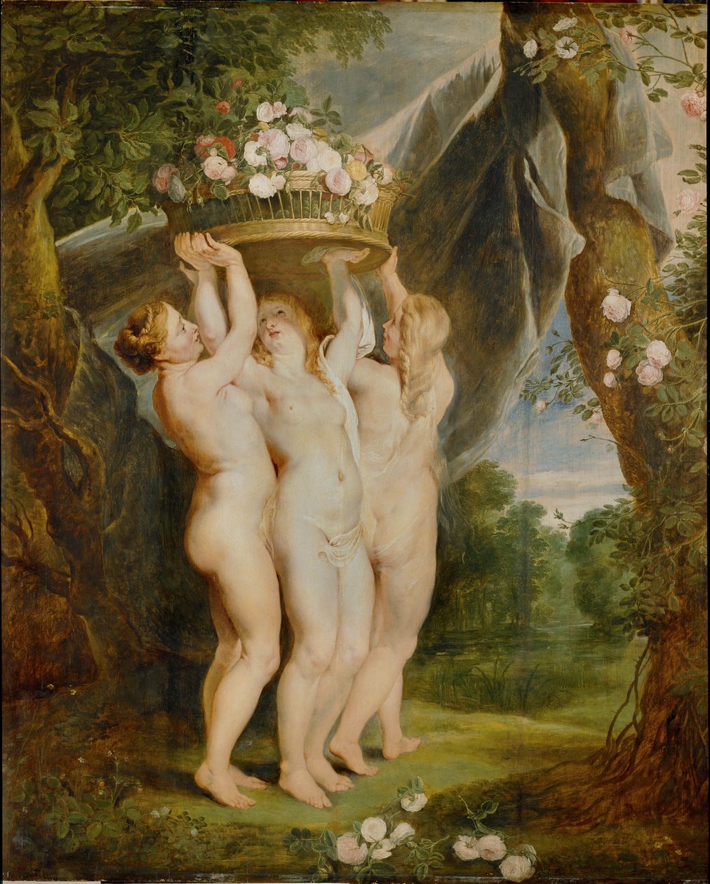 De tre gracerna (olja på duk) av Jan & Rubens P.P. (1577-1640) Brueghel