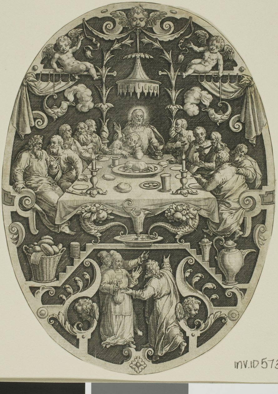 Sista måltiden, från Passion of Christ av Jan Sadeler I