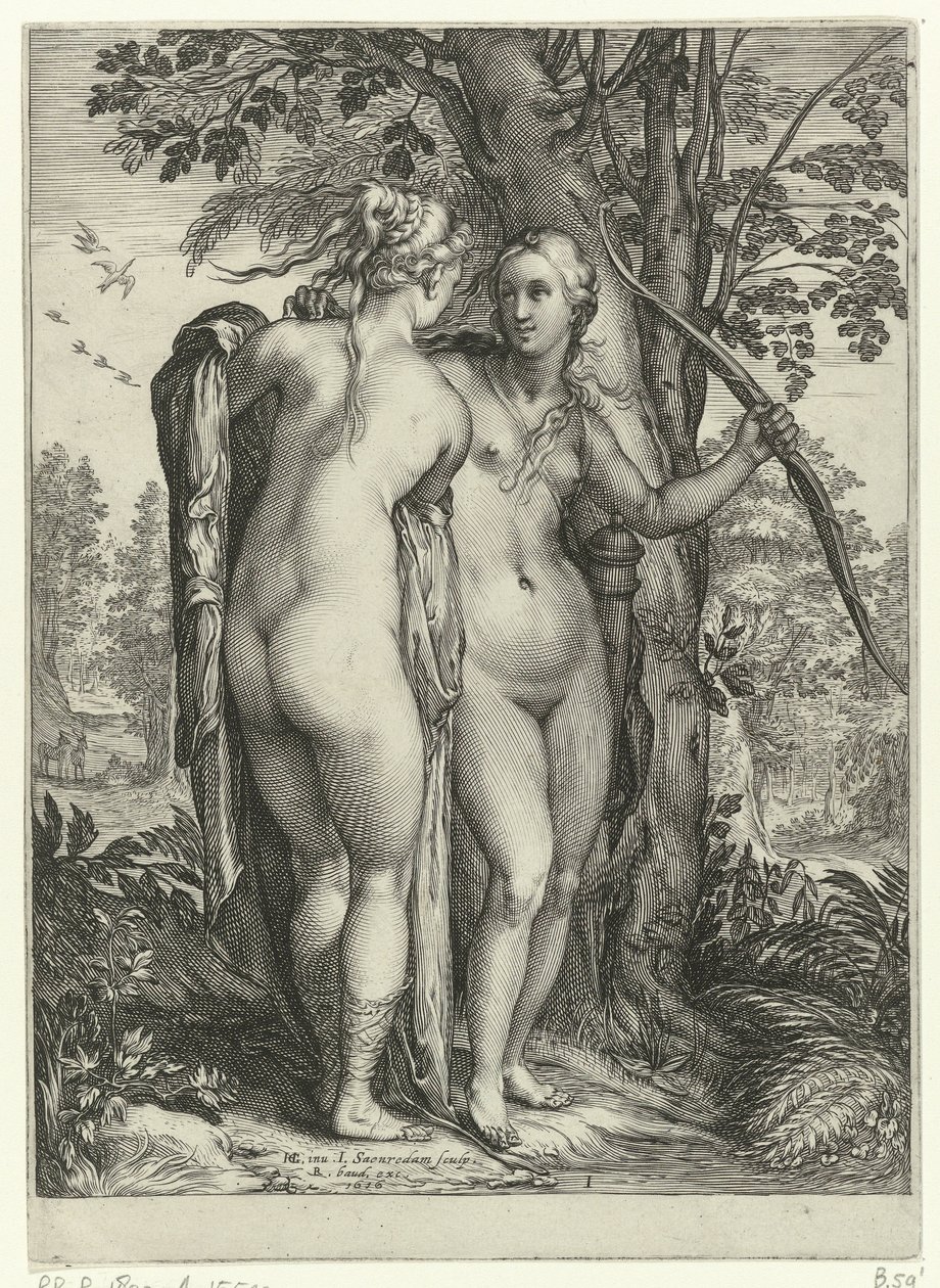 Diana och en nymf framför ett träd Diana och hennes nymfer (serietitel) av Jan Saenredam