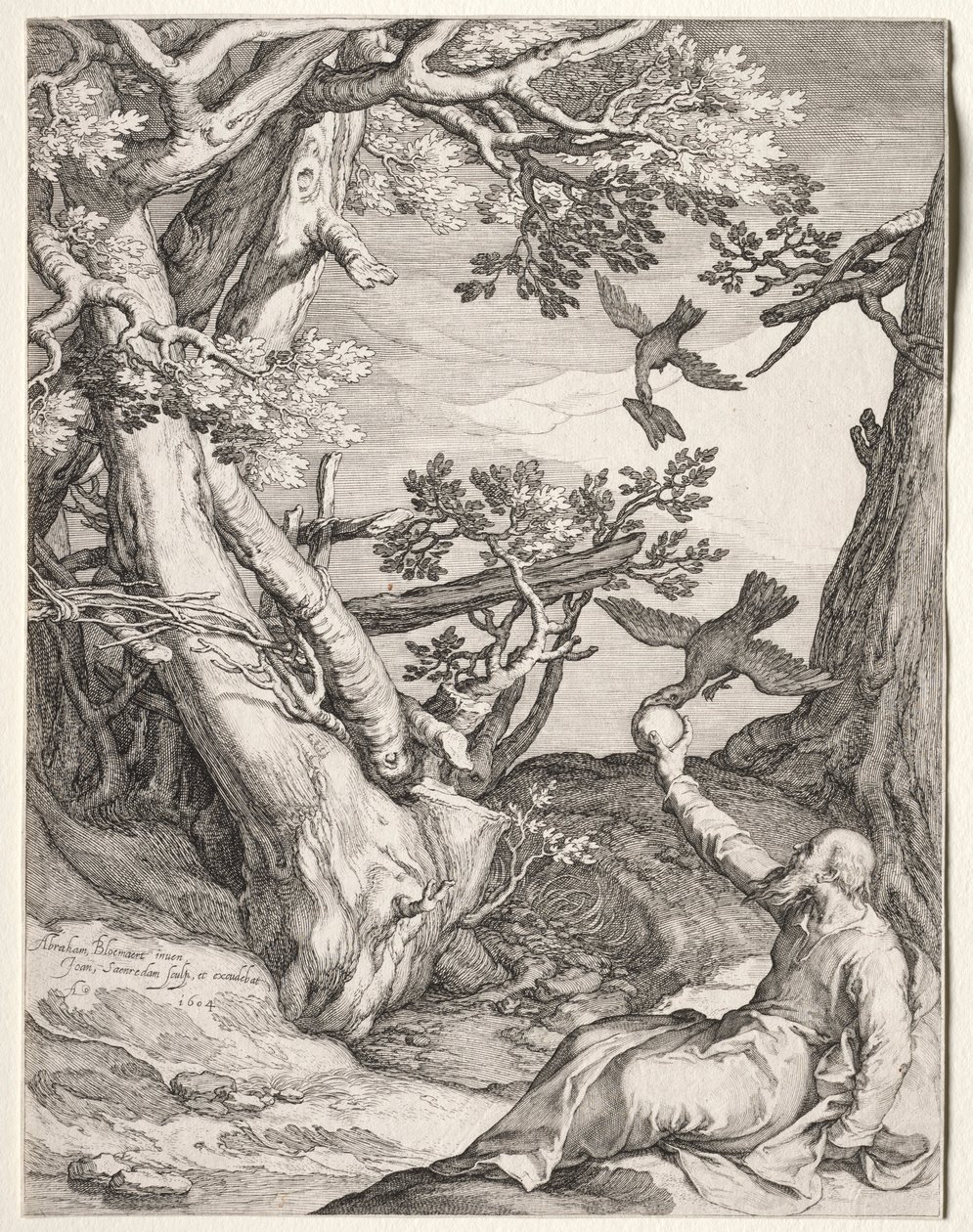 Elia i vildmarken matad av korpar, 1604. av Jan Saenredam