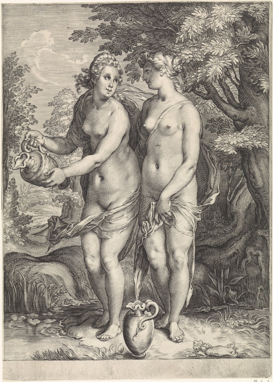 Två av Dianas nymfer vid en ström Diana och hennes nymfer (serietitel) av Jan Saenredam
