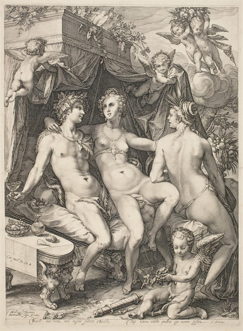 Venus på en soffa mellan Bacchus och Ceres av Jan Saenredam