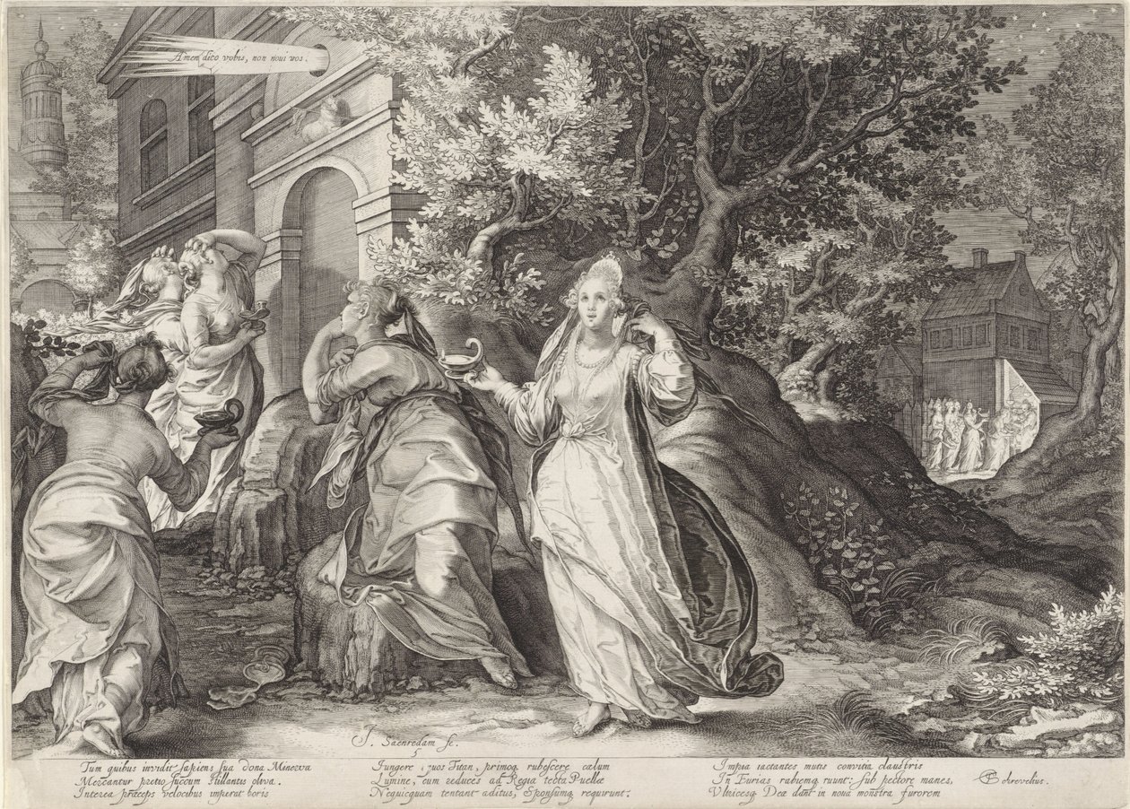 Fem dåraktiga jungfrur tas inte emot av brudgummen The Wise and Foolish Virgins (serietitel) av Jan Saenredam