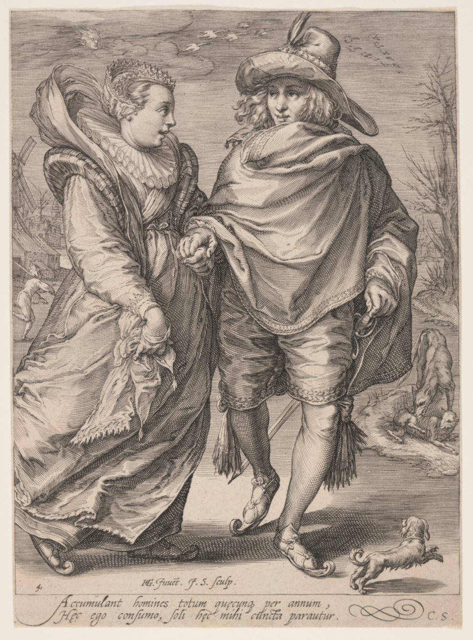 Winter (Young Couple Skating), från De fyra årstiderna av Jan Saenredam