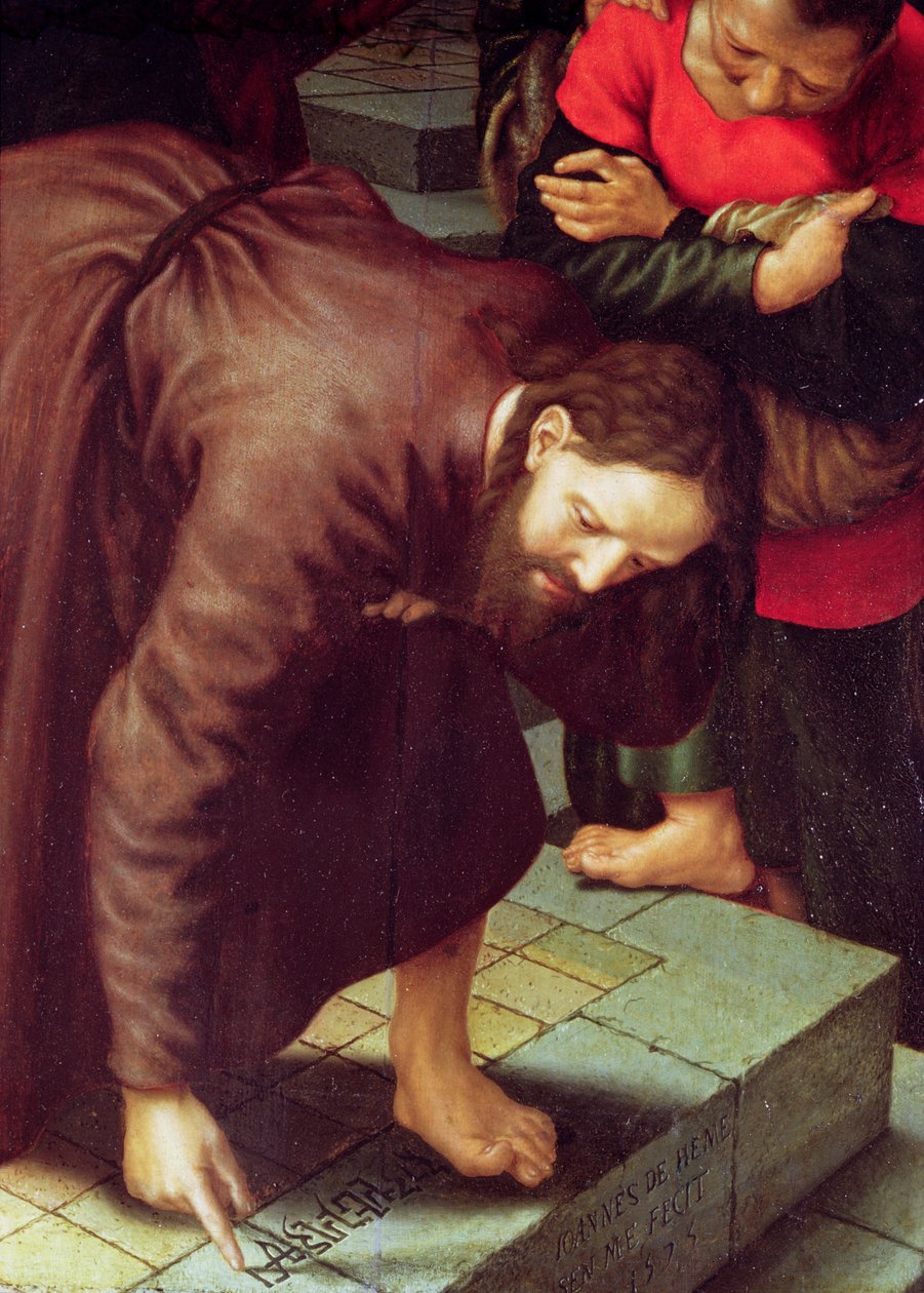 Kristus och kvinnan gripen i äktenskapsbrott (detalj av 231478) av Jan Sanders van Hemessen