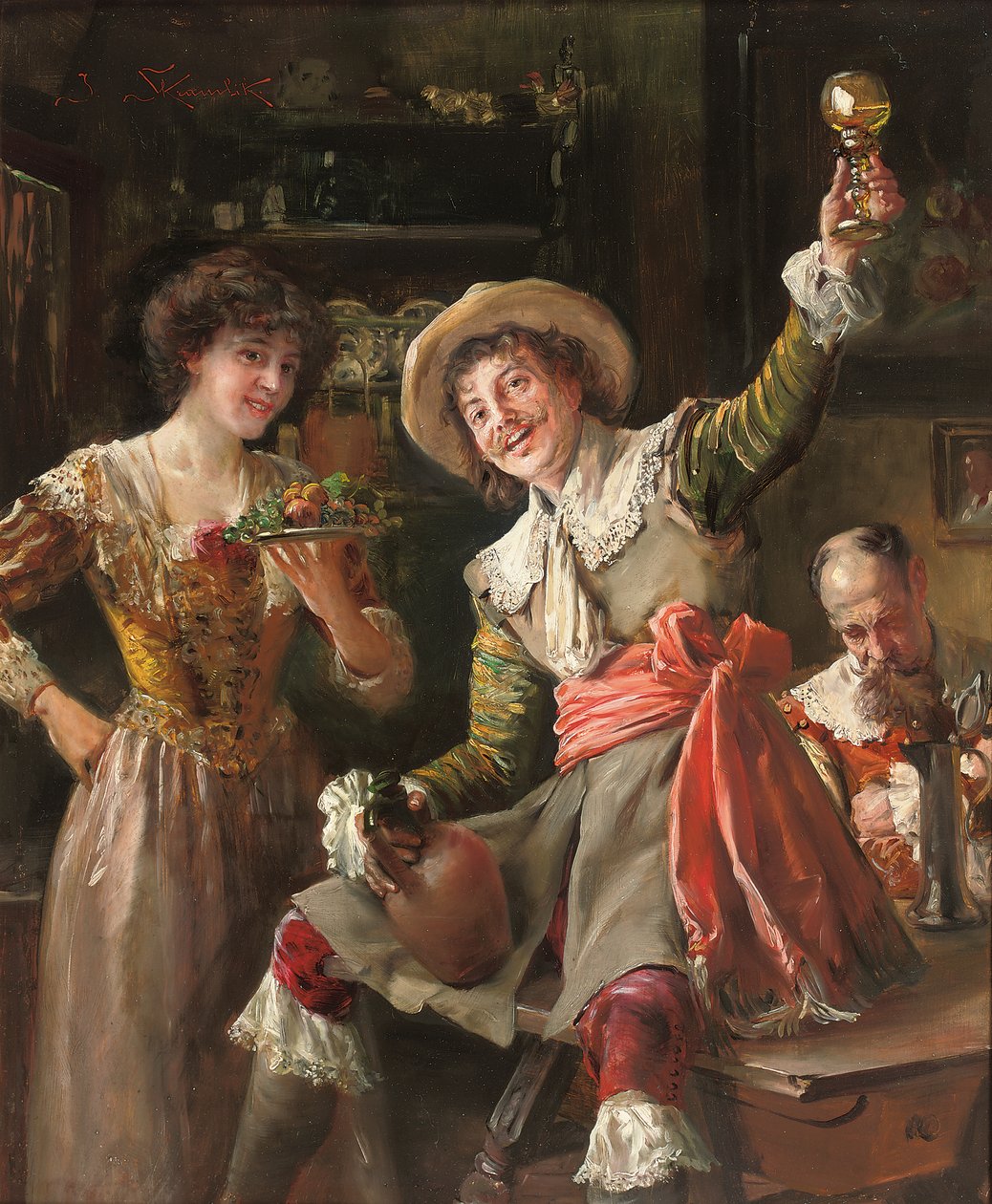 The Toast (olja på panel) av Jan Skramlik
