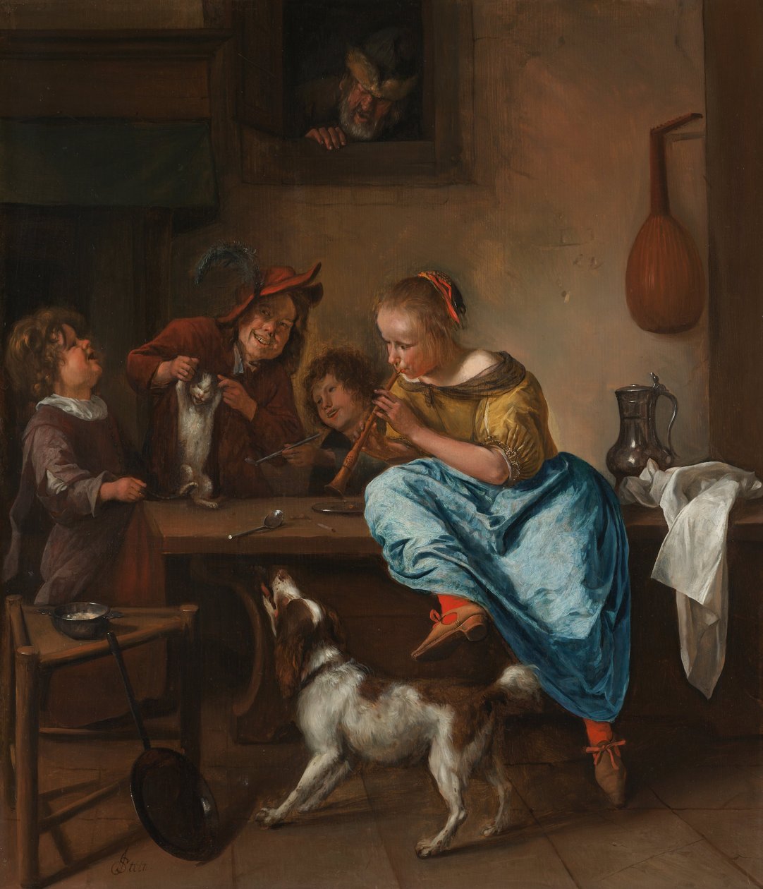 Barn som lär en katt att dansa, känd som "Danslektionen av Jan Steen